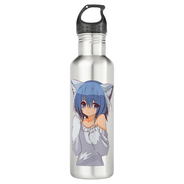 Cute Kawaii Cat-girl Waifu 710 Ml Water Bottle (Front)
