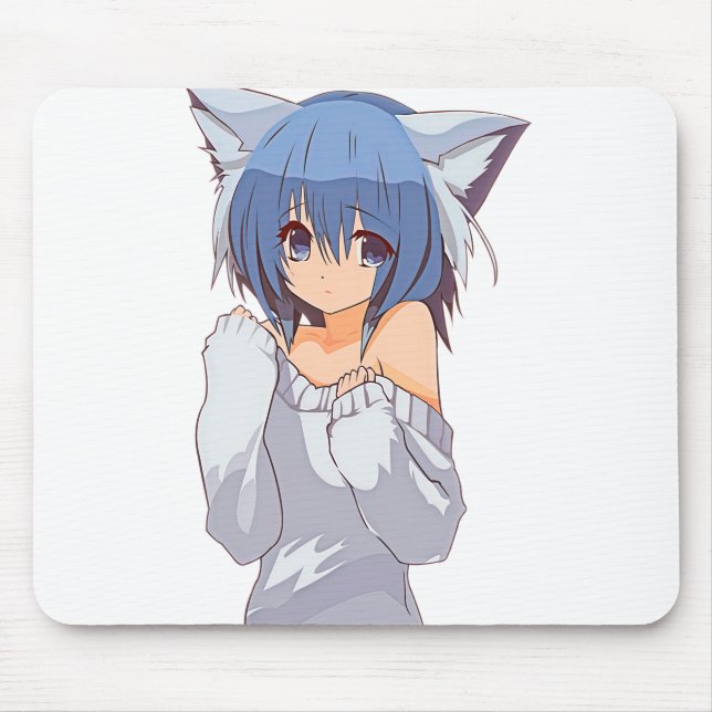 Cute Kawaii Cat-girl Waifu Mouse Pad (Front)