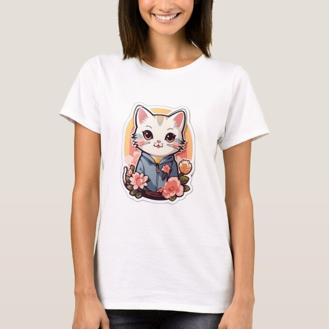 Cute Kawaii Cat Graphic T-Shirt (Front)