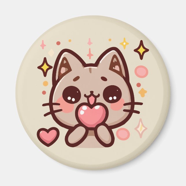 Cute Kawaii Cat Holding Heart Magnet (Front)