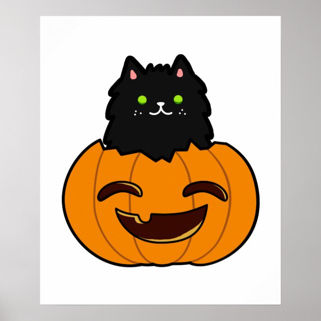 Cute Kawaii Cat In Pumpkin Poster (Front)