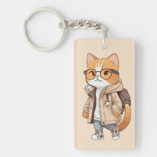 Cute Kawaii Cat in Stylish Outfit Key Ring