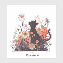 Cute Kawaii Cat in the Field Full of Flowers