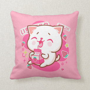 Cute Kawaii Cat Japanese Strawberry Milk Cushion