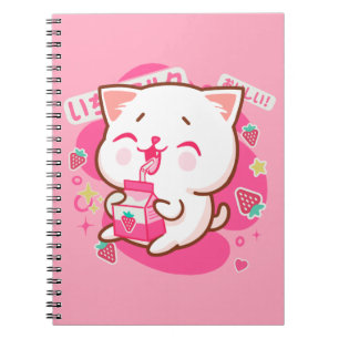 Cute Kawaii Cat Japanese Strawberry Milk Notebook