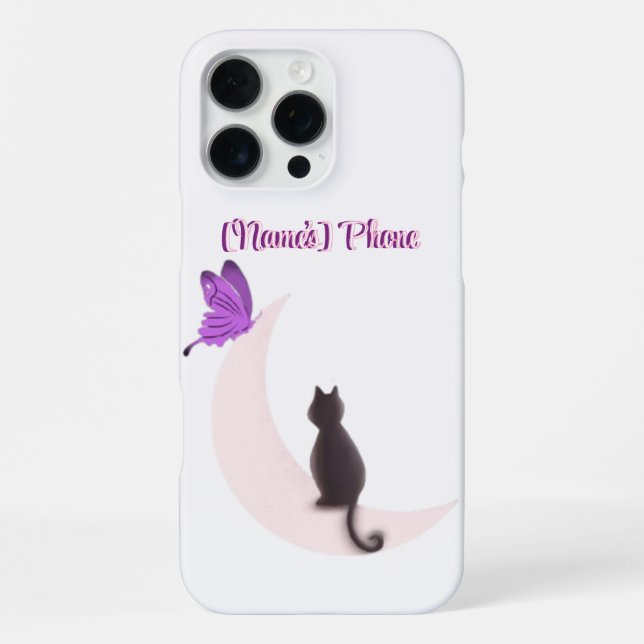 Cute Kawaii Cat on Moon with Butterfly Custom iPhone Case (Back)