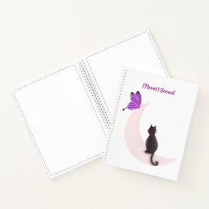 Cute Kawaii Cat on Moon with Butterfly Custom Notebook