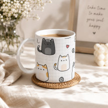 Cute Kawaii Cat Pattern Coffee Mug