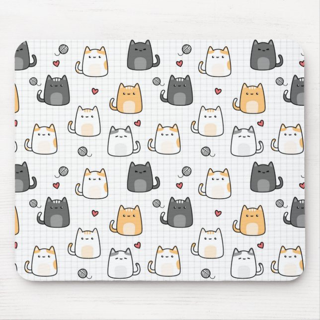 Cute Kawaii Cat Pattern Mouse Pad (Front)