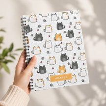 Cute Kawaii Cat Pattern Personalised Spiral