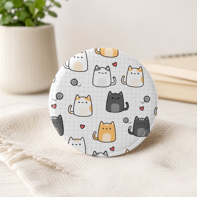 Cute Kawaii Cat Pattern Pinback Button (Cute Kawaii Cat Pattern Pinback Button)