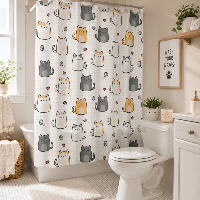 Cute Kawaii Cat Pattern Shower Curtain (Cute Kawaii Cat Pattern Shower Curtain)