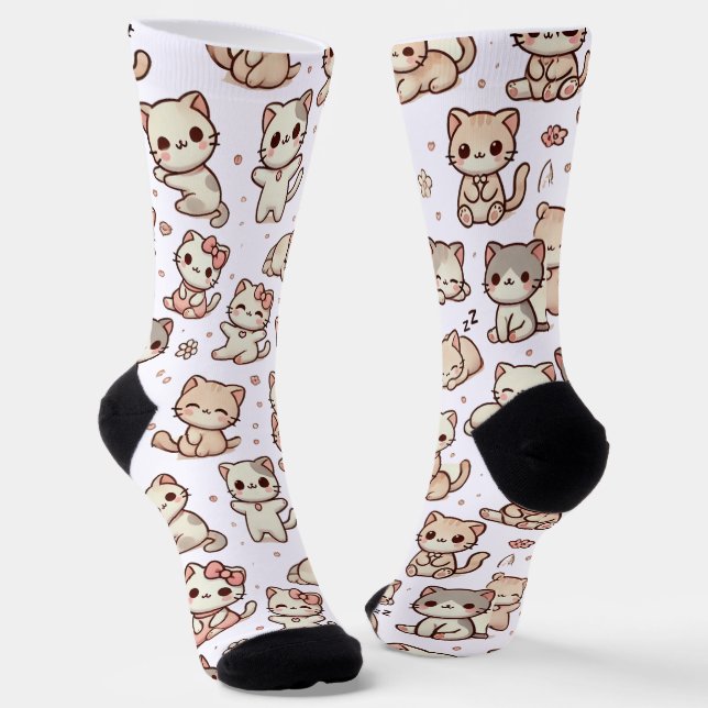  Cute Kawaii Cat Pattern Stickers – Playful Pastel Socks (Angled)