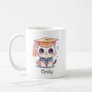 Cute Kawaii Cat Personalised Graduation Coffee Mug