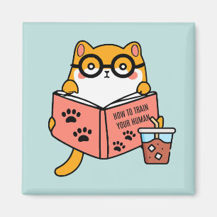 Cute Kawaii cat reading a book Magnet
