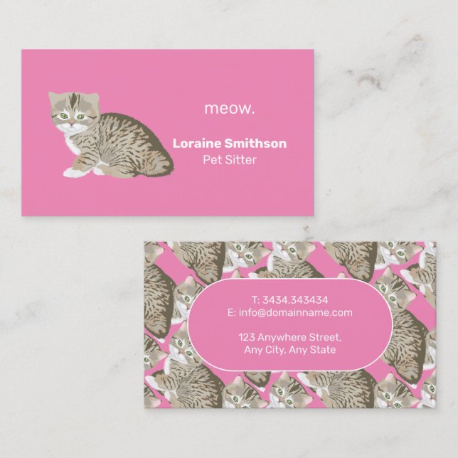 Cute Kawaii Cat Sitter Pink Business Card (Front/Back)