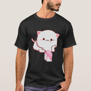 Cute Kawaii Cat Strawberry Milk Anime Japanese Kit T-Shirt