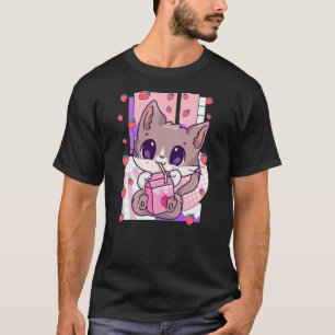 Cute Kawaii Cat Strawberry Milk Anime Neko Shake T-Shirt
