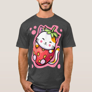 Cute Kawaii Cat Strawberry Milk Japanese Anime Wom T-Shirt