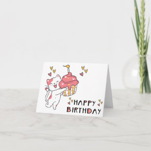 Cute Kawaii cat with cupcake Birthday Card