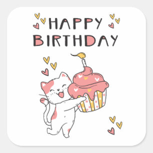 Cute Kawaii cat with cupcake  Square Sticker