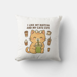 Cute Kawaii Cat with Matcha Green Tea Cushion