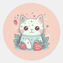 Cute kawaii cat with strawberries 