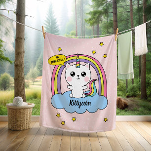 Cute Kawaii Caticorn Pink Cartoon Fleece Blanket