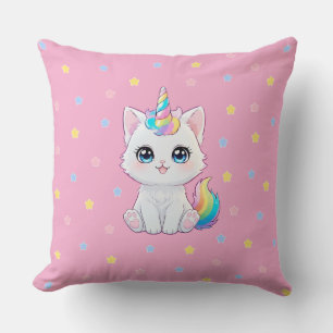 Cute Kawaii Caticorn Throw Pillow