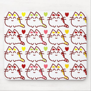 Cute Kawaii Cats and Hearts Pattern Mouse Pad