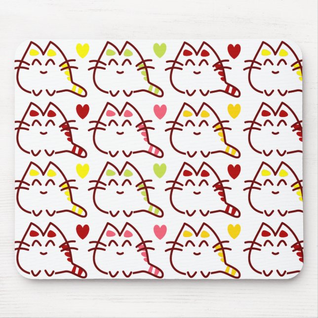 Cute Kawaii Cats and Hearts Pattern Mouse Pad (Front)