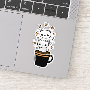 Cute Kawaii Cats Coffee Cup Vinyl Sticker