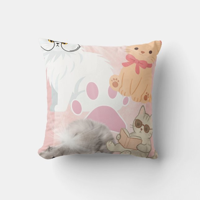 Cute Kawaii Cats Collage Throw Pillow | Funny Kitt (Front)