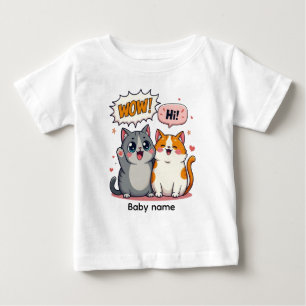 Cute Kawaii Cats Custom Name Baby Fine Jersey T-Sh T-Shirt
