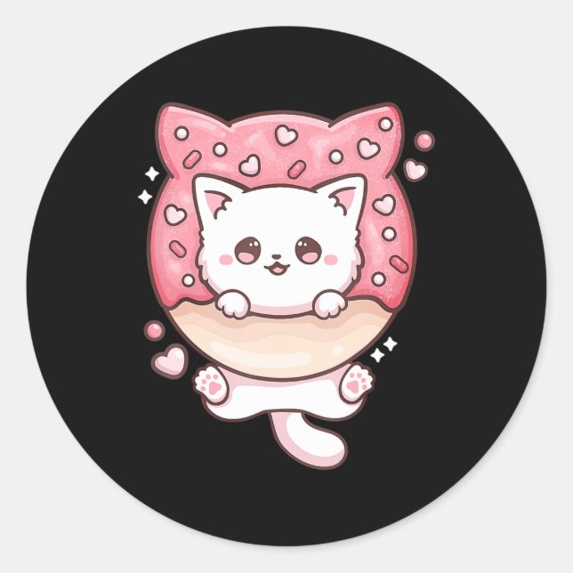 Cute Kawaii Cats Doughnut Anime Lover Otaku Fun Ca Classic Round Sticker (Front)