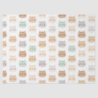 Cute Kawaii Cats Hand-Drawn Illustrations Pastel Tissue Paper