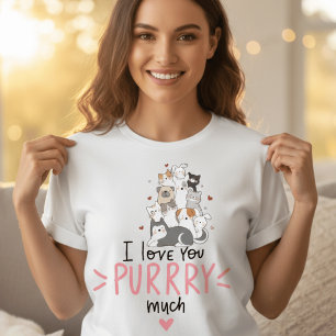 Cute Kawaii Cats I Love You Purrry Much Heart  T-Shirt