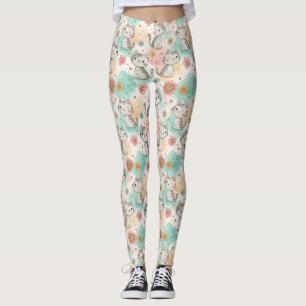 Cute kawaii cats kitty pastel colours pattern leggings