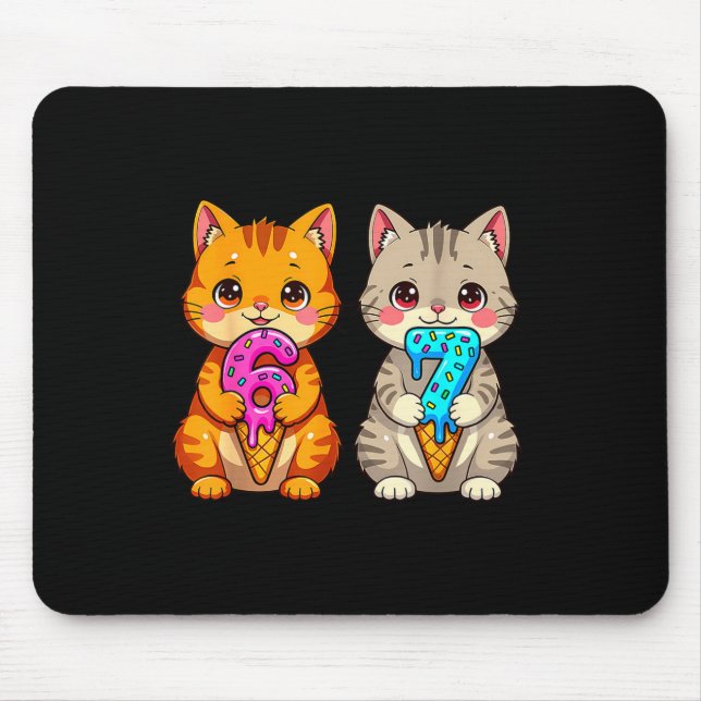 Cute Kawaii Cats Neko 67 Drip Meme Funny Six Seven Mouse Pad (Front)