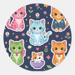 Cute Kawaii Cats Neko Funny Kitten Cat Lover Gift Classic Round Sticker