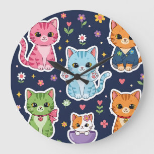 Cute Kawaii Cats Neko Funny Kitten Cat Lover Gift Large Clock