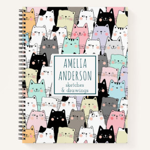 Cute Kawaii Cats Pattern Personalise Name Notebook