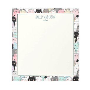Cute Kawaii Cats Pattern Personalise Name Notepad