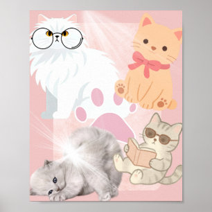 Cute Kawaii Cats & Paw Print Art Print Funny Cat