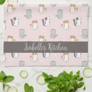 Cute Kawaii Cats Personalised Tea Towel