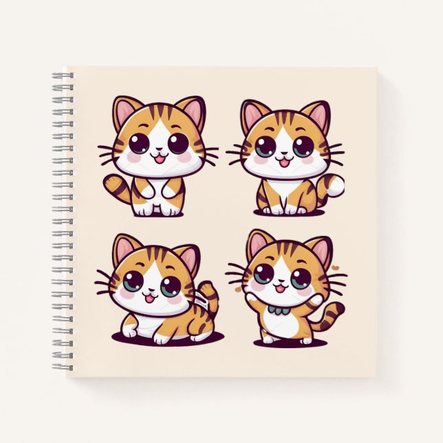 Cute Kawaii Cats posing Notebook (Front)