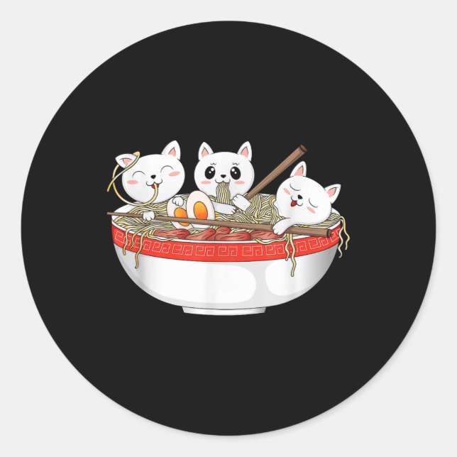 Cute Kawaii Cats Ramen Noodles Anime Japanese Cat  Classic Round Sticker (Front)