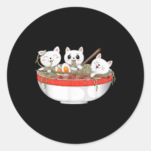 Cute Kawaii Cats Ramen Noodles Anime Japanese Cat  Classic Round Sticker