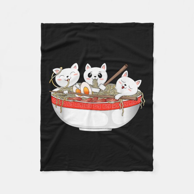 Cute Kawaii Cats Ramen Noodles Anime Japanese Cat  Fleece Blanket (Front)