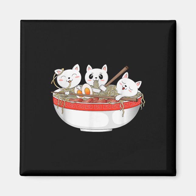 Cute Kawaii Cats Ramen Noodles Anime Japanese Cat  Magnet (Front)